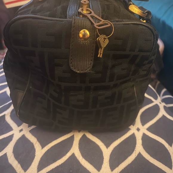 Fendi - Black Zucca Canvas & Leather Satchel, with Lock & 2 Keys - Picture 6 of 6